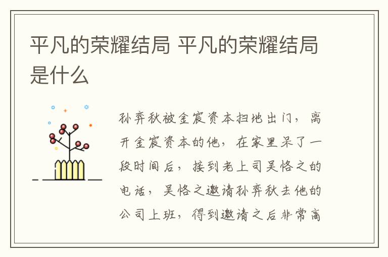 平凡的榮耀結(jié)局 平凡的榮耀結(jié)局是什么
