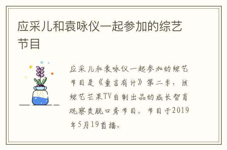 應(yīng)采兒和袁詠儀一起參加的綜藝節(jié)目
